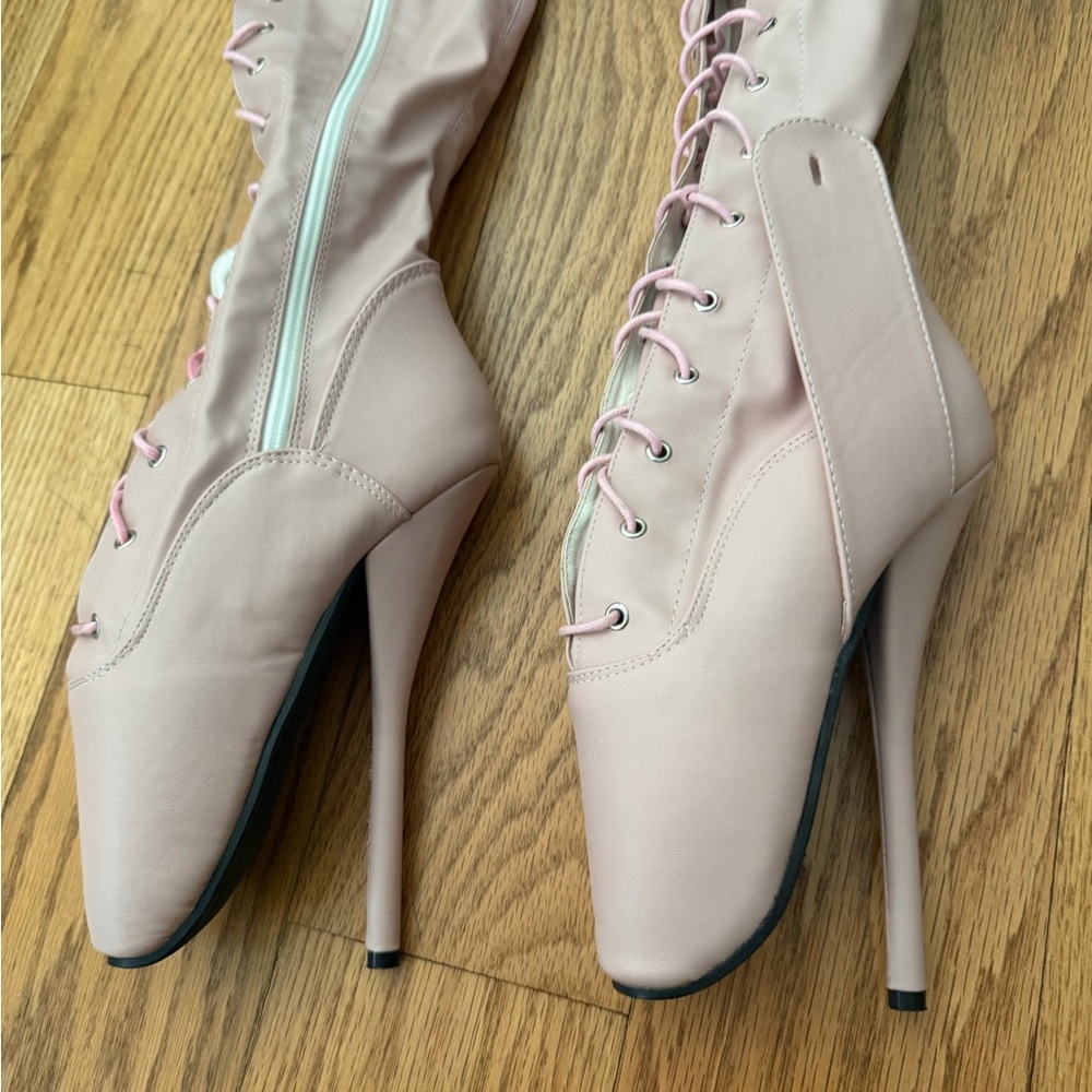 Elegant Pink Stiletto Boots, light pink ballerina fetish boots - Picture 6 of 12